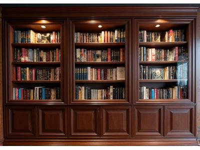 Indrukwekkende ingebouwde bibliotheekkast van donker hout
